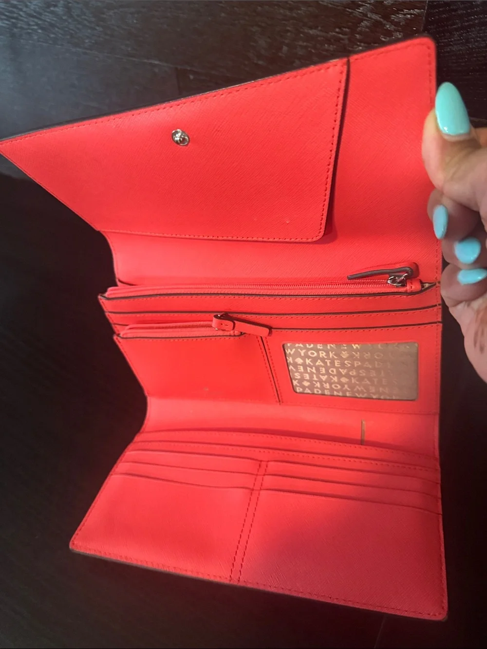 kate spade red Saffiano continental clutch wallet